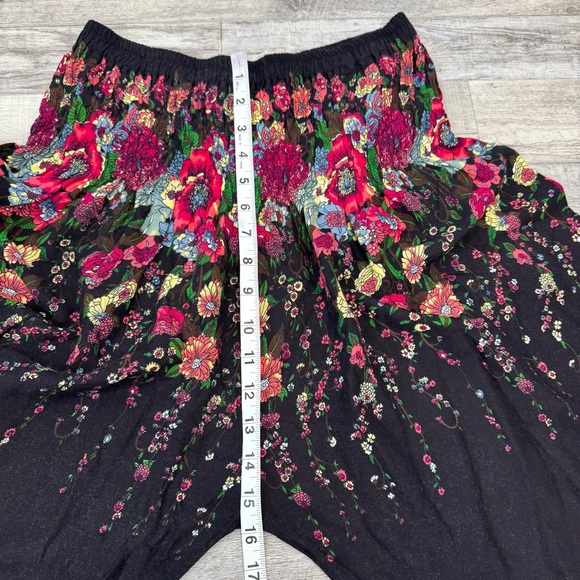 Bangkok black floral harem pants smocked waist plus size pockets Q38 - Picture 6 of 7
